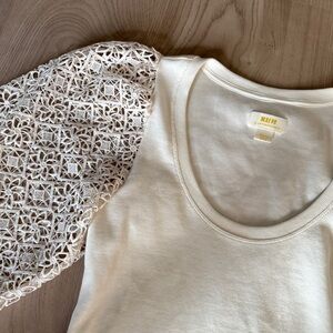 Anthropologie Cream Lace Long-Sleeve Top